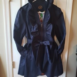 Navy ruffled trench coat, perfect condition